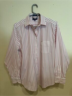 Faconnable Women’s Blouse with Red and White Stripes—Size M